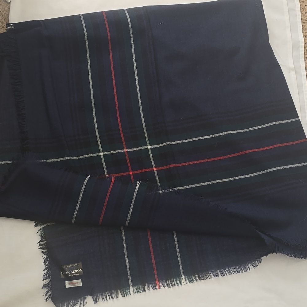 Lochcarron of Scotland Plaid Red, Green‎ and Blue Big Scarf /wrap New Wool
